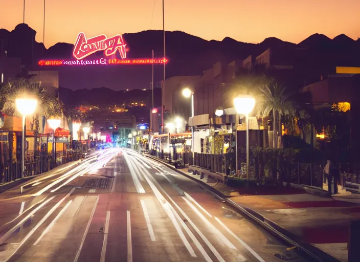 Prompt: a cinematic shot of los angelas at midnight, canon eos c 3 0 0, ƒ 1. 8, 3 5 mm, 8 k, medium - format print, inspired by roger deakins cinematography