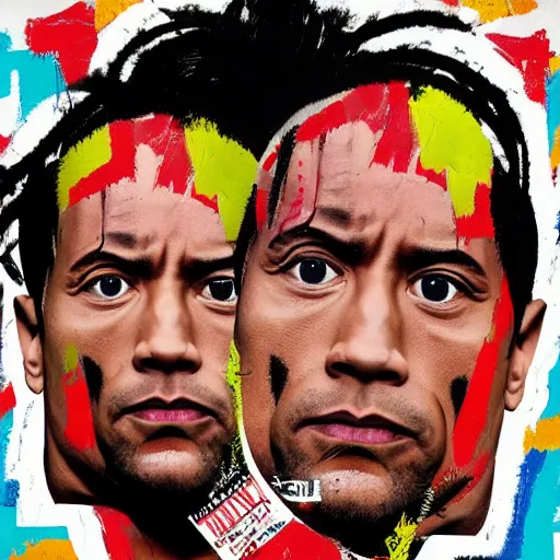 Prompt: dwayne johnson album cover basquiat style