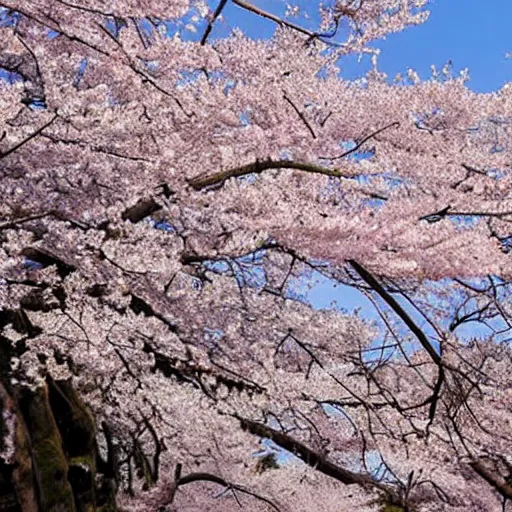 Prompt: sakura is in bloom. night. the radiance of the earth.