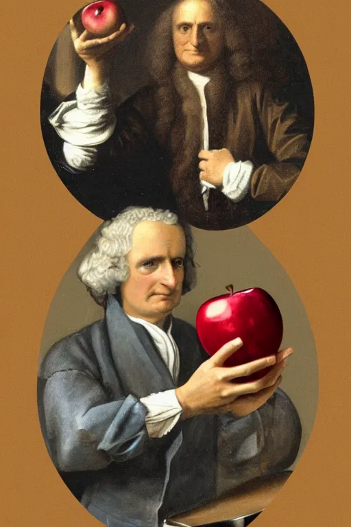 Image similar to isaac newton holding an apple, collage