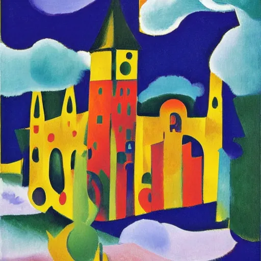 Image similar to terrifying by august macke, by jane newland gold on black. a beautiful digital art of a castle in the clouds.