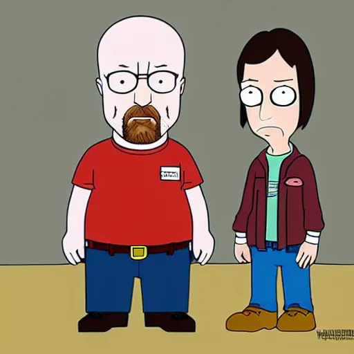 Prompt: Walter White and Jesse Pinkman in the style of Family Guy, cartoon