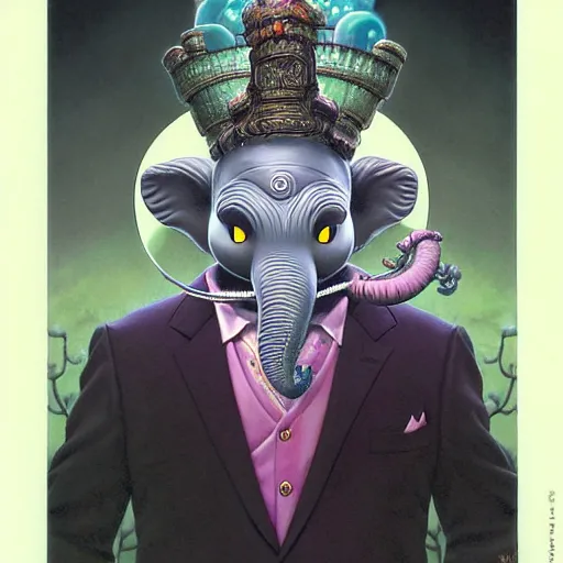 Image similar to Lofi formal portrait og Ganesh, Ghibli style by Yoshitaka Amano and Wayne Barlowe and Ed Binkley and The Madhatter