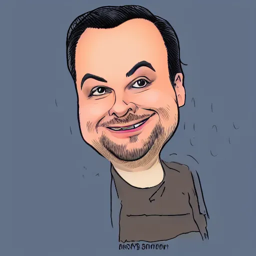 Image similar to A cartoon caricature of Rich Evans from RLM