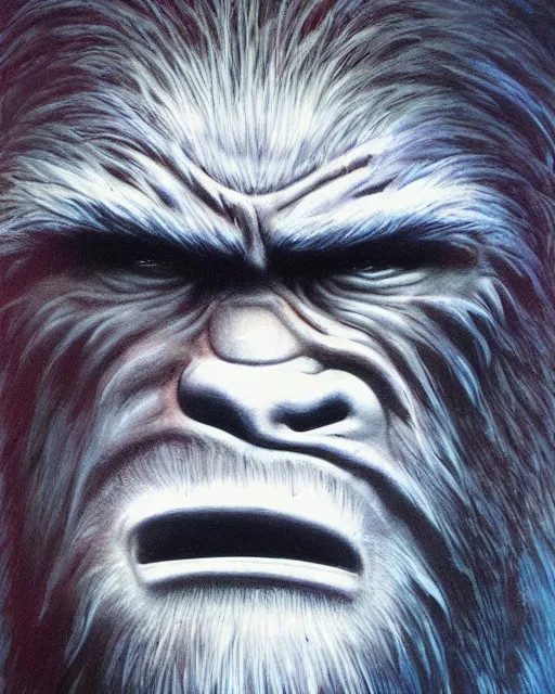 Prompt: bigfoot sasquatch airbrush, drew struzan illustration art, key art