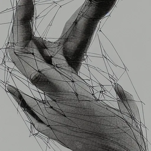 Prompt: A hand, Wireframe, by Andrew Wyeth, 70mm, Reflection lumen mapping