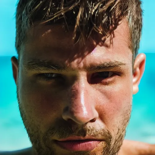 Image similar to an close-up portrait of man tired watch bikini on his discord