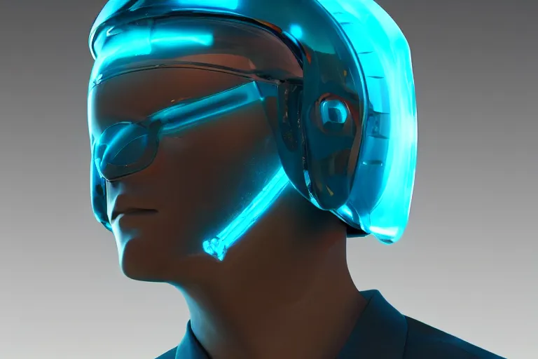 Image similar to futuristic translucent fluid aquamarine cyber helmet visor, intricate, glowing, eyecandy, colorful, 3 d, octane render, photorealistic, modern, warp,