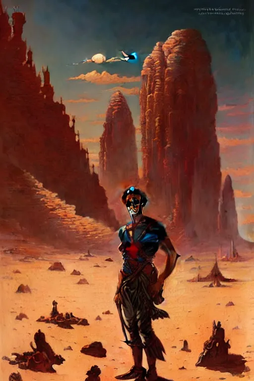 Image similar to John Carter standing in front of Martian ruins by Stanley Artgerm Lau, greg rutkowski, thomas kindkade, alphonse mucha, loish, norman Rockwell