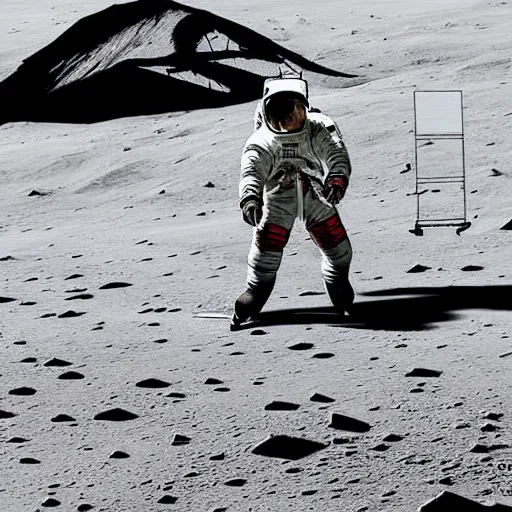 Image similar to an astronaut is skating on the moon digital art