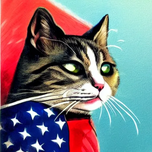 Prompt: cat as american captain, realistic, by marvel