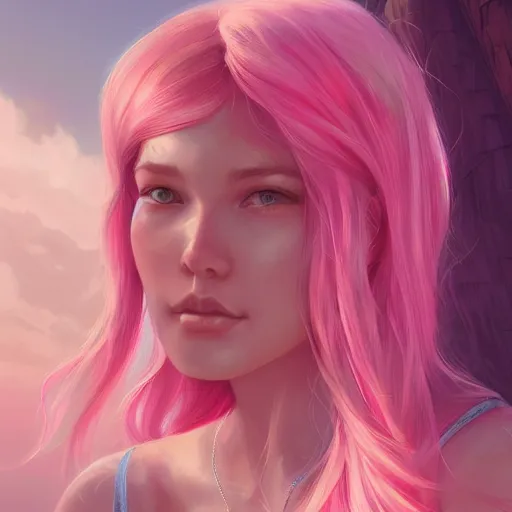 Image similar to teen girl, pink hair, gorgeous, amazing, elegant, intricate, highly detailed, beach setting, digital painting, artstation, concept art, sharp focus, illustration, art by Ross tran