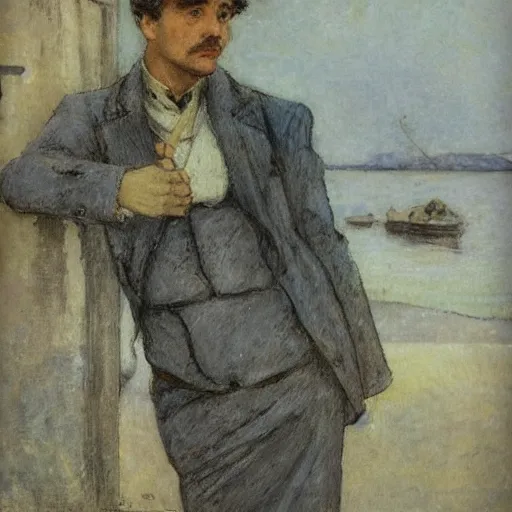 Image similar to male sherlock holmes mermaid in the style of jules bastien - lepage