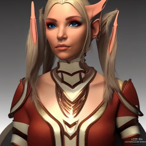 Image similar to portrait of a beautiful female high elf with tan skin, 3 d octane render trending on art station 8 k