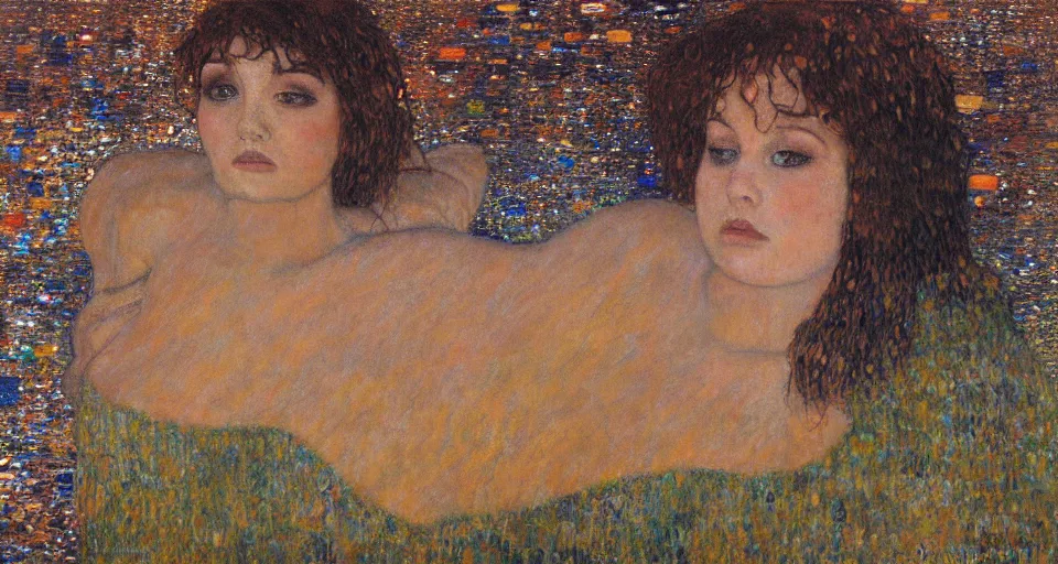 Prompt: oil painting of a mermaid singing on the rock, very beautiful face, terrible storm, realistic, art by Klimt