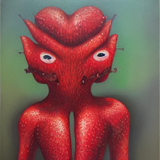 Image similar to a creep strawberey creature, oil in canvas,