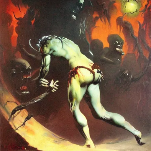 Image similar to frank frazetta nightmare oil painting