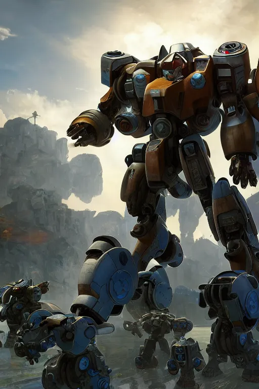 Image similar to mechwarrior 5 : mercenaries mech megaman transformer robot boss tank engine game octane render, 4 k, hd 2 0 2 2 3 d cgi rtx hdr style chrome reflexion glow fanart, global illumination ray tracing hdr fanart arstation by ian pesty by jesper ejsing pixar and disney unreal zbrush central hardmesh