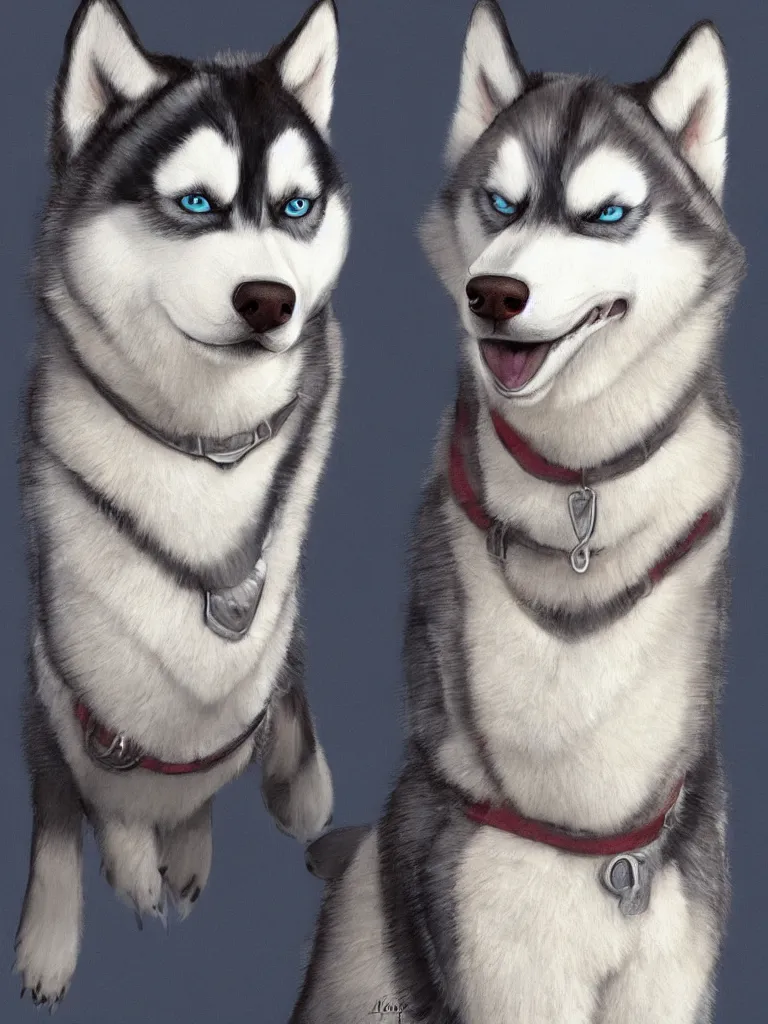 Prompt: a character design of a husky wearing a white vest, portrait painting, furry, humanoid, anthropomorphic, personify, anime