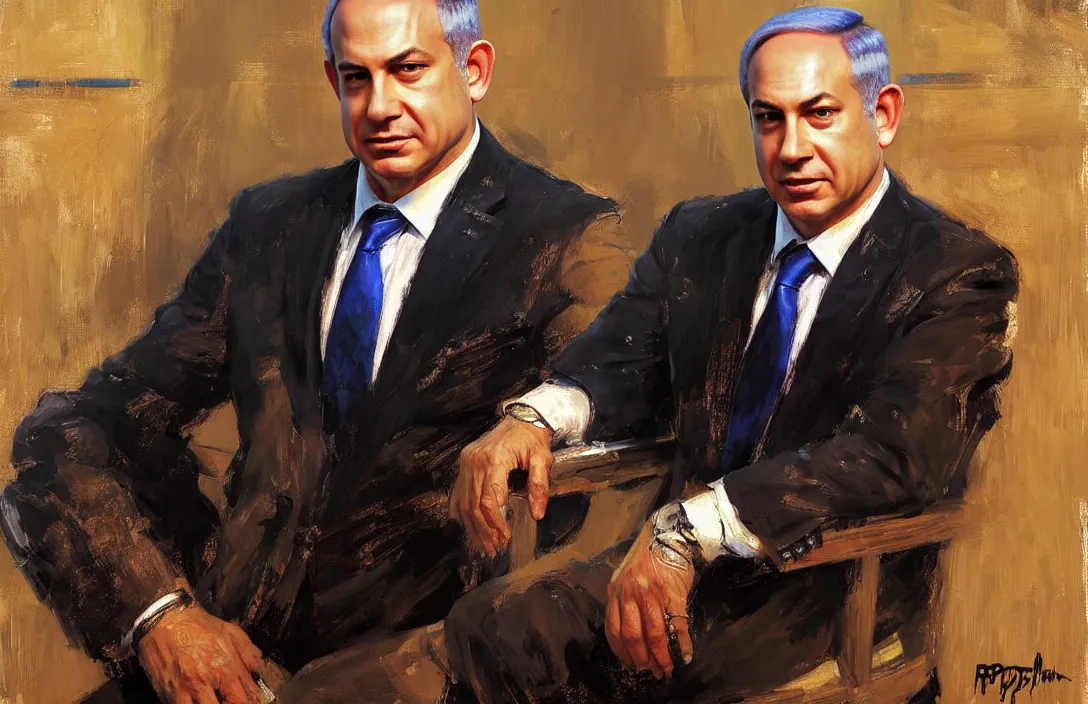 Image similar to portrait of benjamin netanyahu!!!!!!!!!!!!!!!!!!!!!!!!!!!, detailed face, detailed painting,, epic lighting, by ilya repin, phil hale and kent williams