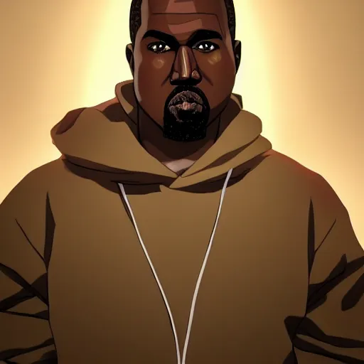 Prompt: kanye west as an anime protagonist, beautiful anime style, portrait, close - up, cinematic rim lighting, dramatic pose, beautiful sunset, professional, highly detailed, clear, sharp, smug expression, trending on artstation