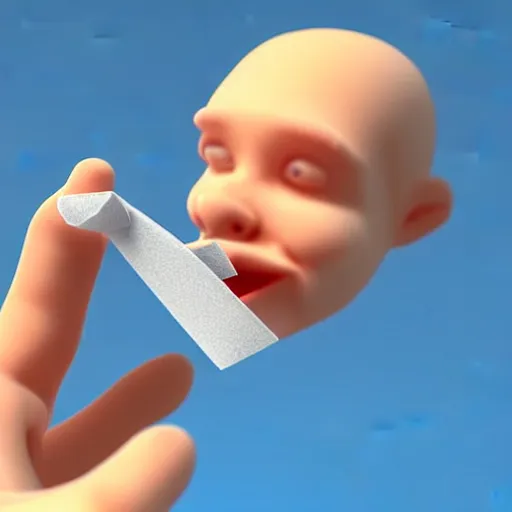 Image similar to a 3d cartoon of a man tasting a bandaid.