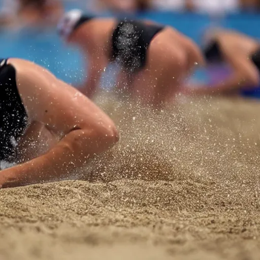 Image similar to olympic swimming in sand instead of water, extremely coherent