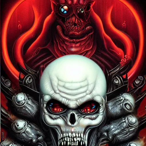 Image similar to doom giger elden ring demonic hell portrait of satan, Pixar style, by Tristan Eaton Stanley Artgerm and Tom Bagshaw.