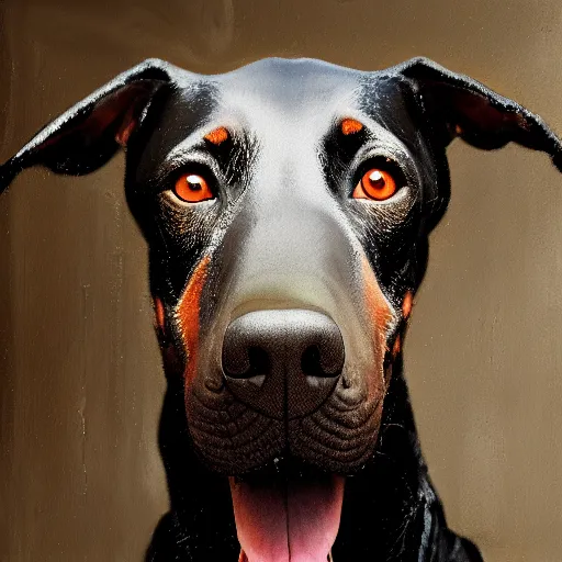 Image similar to michal karcz grunge painting of a Doberman. , detailed, elegant, intricate, 4k,