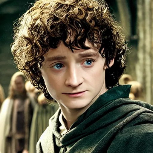 Prompt: still of frodo baggins en hogwarts