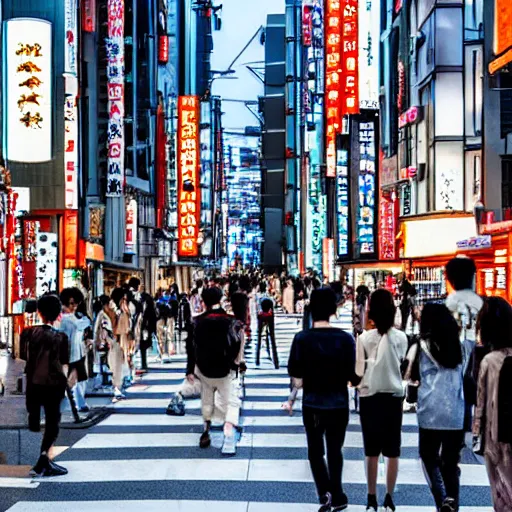 Image similar to street of tokyo with crowd statues of people