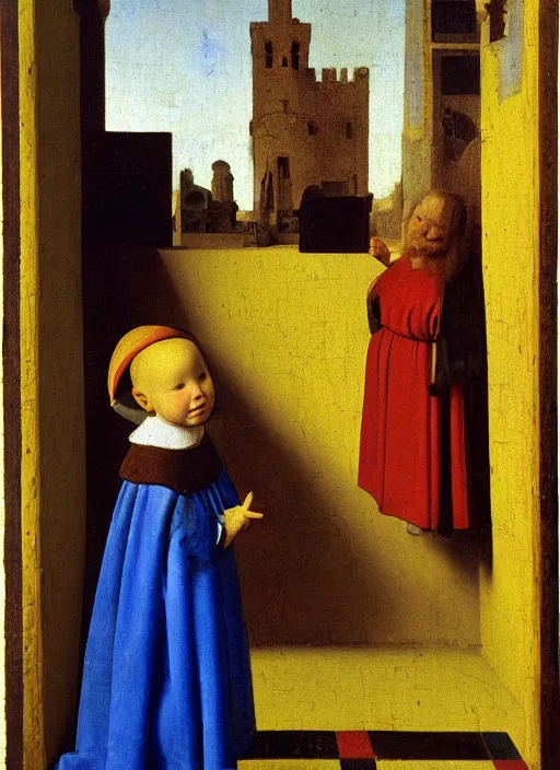 Image similar to children toys, medieval painting by jan van eyck, johannes vermeer, florence