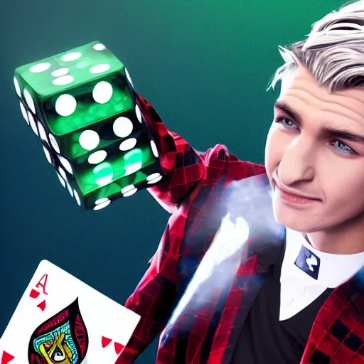 Image similar to a high quality photo of handsome gigachad XQC gambling, photorealism, 8k, artstation