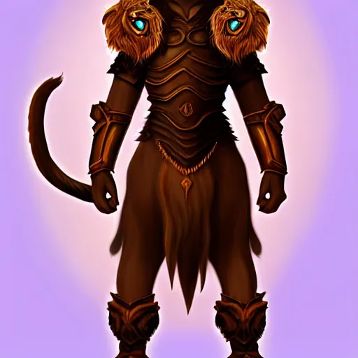 Image similar to brown burmese cat with lions mane dressed in armor, fantasy, artstation