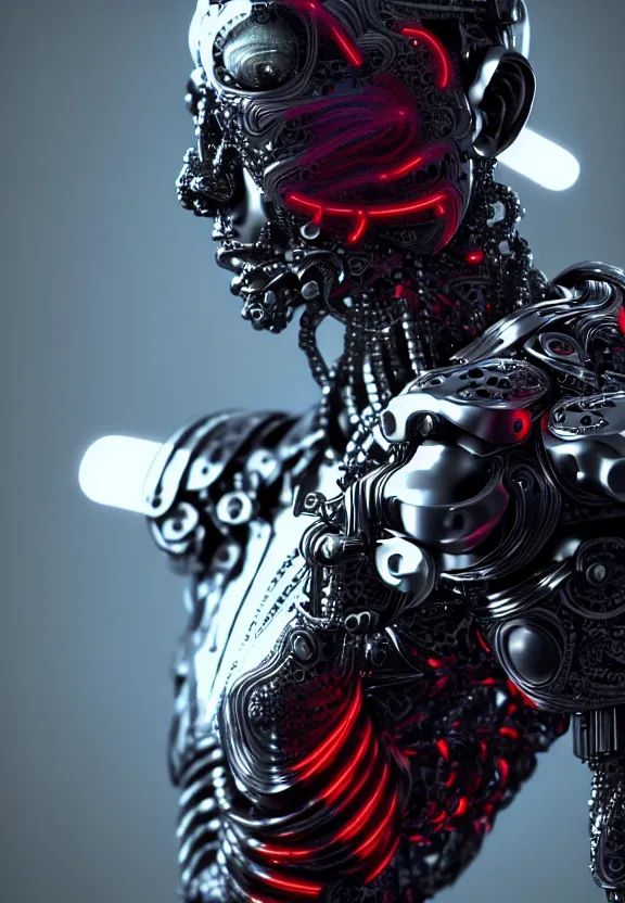 Image similar to ultra realist intricate detailed painting of a single attractive cyborg male, neon scales and ( ( cyborg tech ) ), model pose, art by vitaly bulgarov and nivanh chanthara, hyperrealistic, soft lighting, octane render