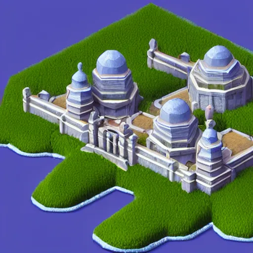 Image similar to Extremely detailed isometric scenery of a palace in the clouds, digital art, low poly, art for video games, 4k