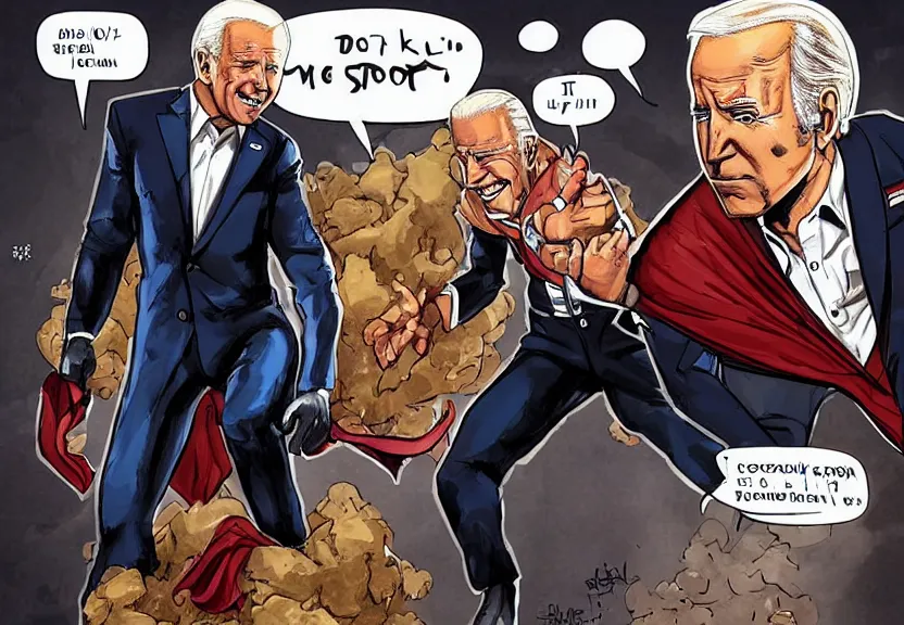 Image similar to Joe biden as a superhero fighting a poop ghost, artwork by Inceoglu, Ismail