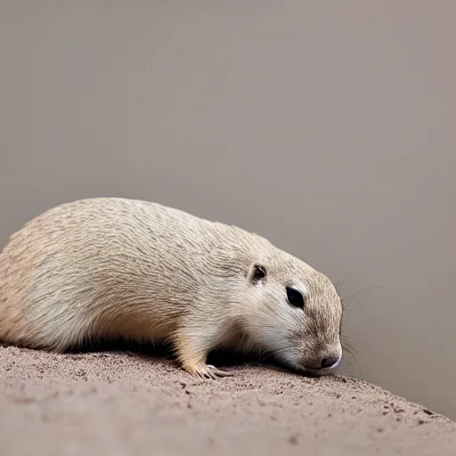 Image similar to singular animal that is white Prairie dog cross white rabbit cross white ferret, studio photography