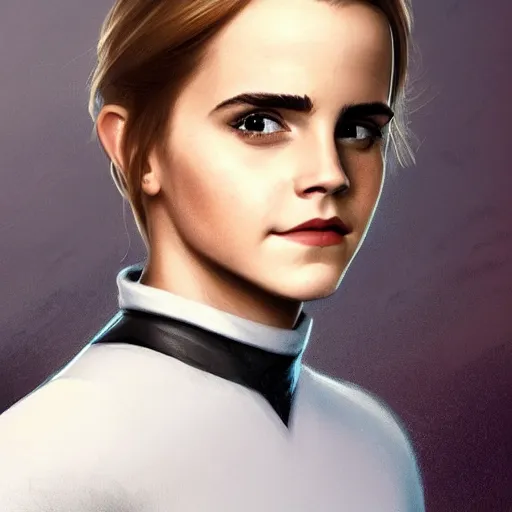 Prompt: portrait of Emma Watson wearing his starfleet captains uniform, looking at camera, D&D, intricate, elegant, stylish, cute smile, mouth slightly open, fantasy, extremely detailed, digital painting, artstation, concept art, smooth, sharp focus, illustration, stunning lighting, art by artgerm and greg rutkowski and alphonse mucha and simon stalenhag, realistic character concept, high fantasy, light atmosphere, golden ratio, cinematic lighting, hyperdetailed, high resolution, insanely detailed and intricate, artstation, Marc Simonetti, Greg Rutkowski