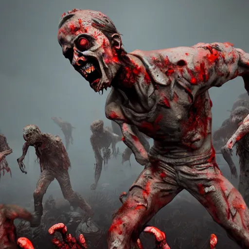 Prompt: a horde of zombies attacking an Statue, award winning, trending on artstation, unreal engine