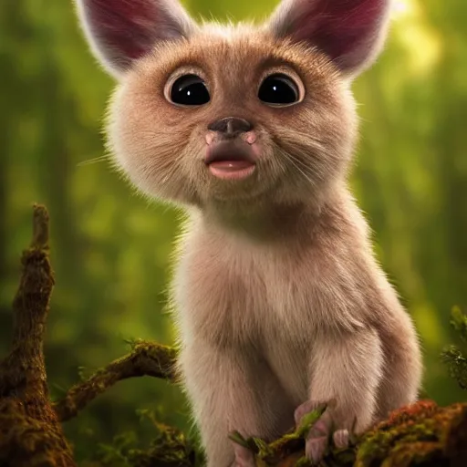 Image similar to very very very very cute V, portrait, pixar style, forest background, cinematic lighting, award winning creature portrait photography