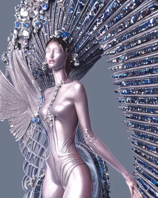 Image similar to a highly detailed metahuman 4 k close up render of an alien goddess bella hadid monument heaven in iris van herpen dress schiaparelli in diamonds crystals swarovski and jewelry iridescent in style of alphonse mucha gustav klimt trending on artstation made in unreal engine 4