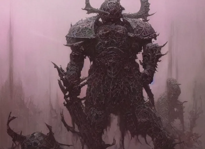 Image similar to chaos warlord concept, warhammer khorne warrior, beksinski, ruan jia, dark soul concept art, wayne barlowe