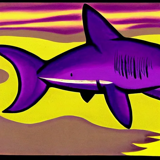 Image similar to a scary purple shark by charles e. burchfield