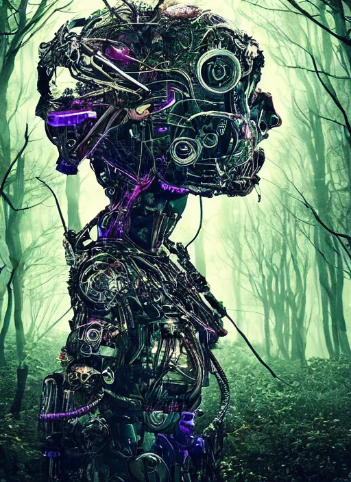 Image similar to a small psychedelic surreal horror cyborg in the chaotic spirit forest, bizarre conceptual art, filmic, fulcolor octane reminder, cinematic, ultra - realistic