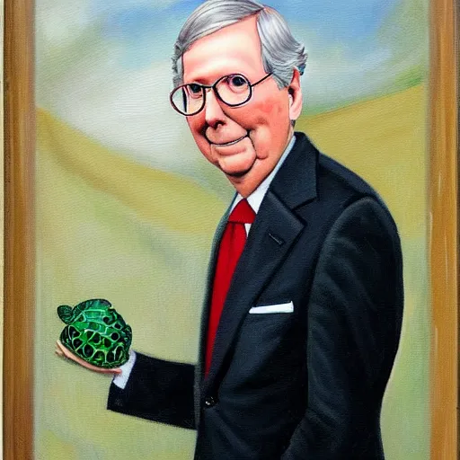 Image similar to oil canvas portrait of mitch mcconnell as a turtle, painted by martha greta kempton