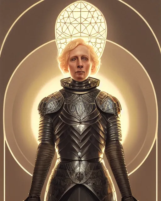 Prompt: symmetry portrait of brienne of tarth, fantasy, silver armor, glowing lights intricate, elegant, highly detailed, digital painting, artstation, concept art, smooth, sharp focus, illustration, art by artgerm and greg rutkowski and alphonse mucha