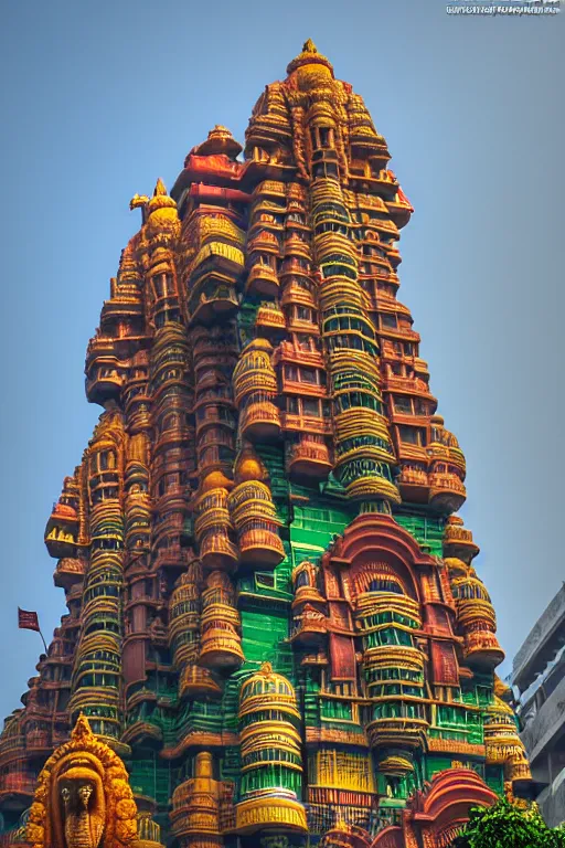 Image similar to hanuman! head building in mumbai!! centre, kalighat, highly detailed, high quality 3 d futuristic biomorphic, cinematic smooth, berenice abbott & john j. park, dramatic warm morning light, wide shot, high angle, uhd 8 k, sharp focus