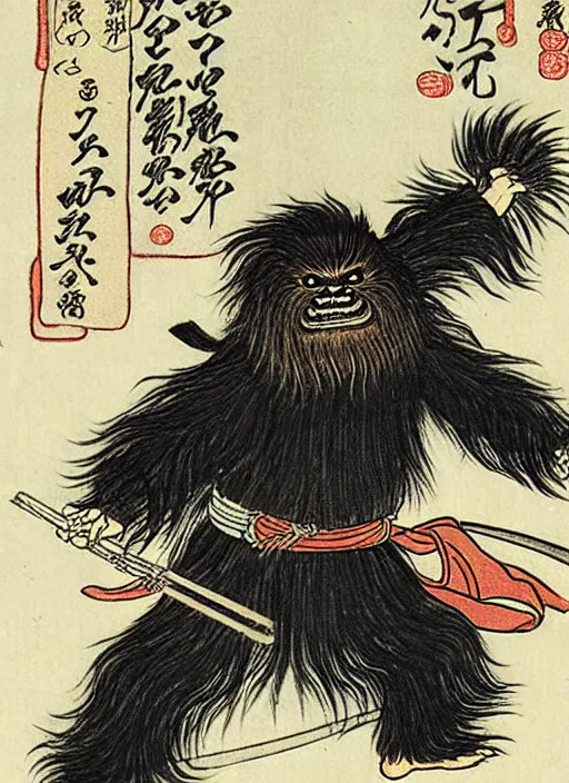 Image similar to a wookie as a yokai illustrated by kawanabe kyosai and toriyama sekien