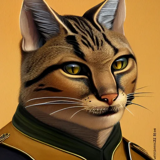 Image similar to portrait painting of a tabaxi police officer, sharp focus, award - winning, trending on artstation, masterpiece, highly detailed, intricate. art by merwild and ernesto irawan and rachel denton